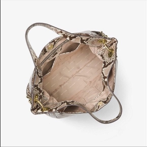 Michael Kors Astor Studded Leather Carryall Large Satchel Bag Snakeskin - Picture 2 of 8